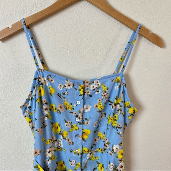 FOREVER 21 Floral Button Front Midi Dress Blue Yellow NWT Medium - Picture 3 of 11
